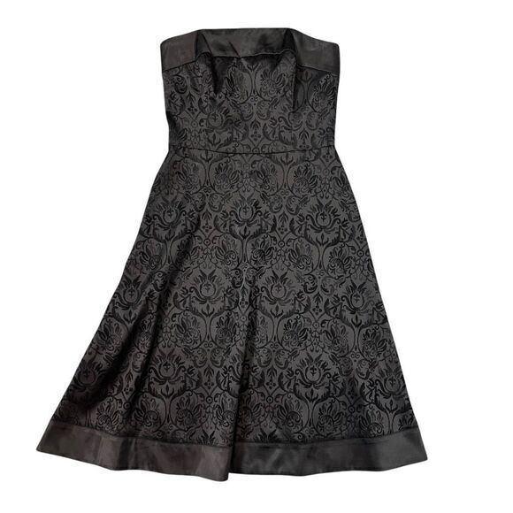 White House Black Market Dresses & Skirts - White House Black Market Strapless Midi Dress 4 Black Damask Fit & Flare WHBM